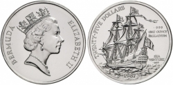 Палладиевая монета 25 долларов корабль "Sea Venture", Бермуды, 1 Oz, Pd 999